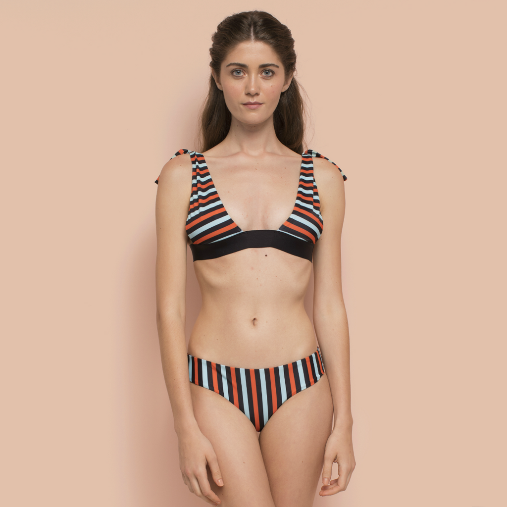 Agnes Reversible Bikini Top Striped/Ocean Blue