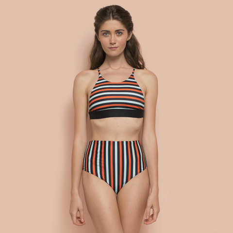 High Waisted Bikini Bottom Striped